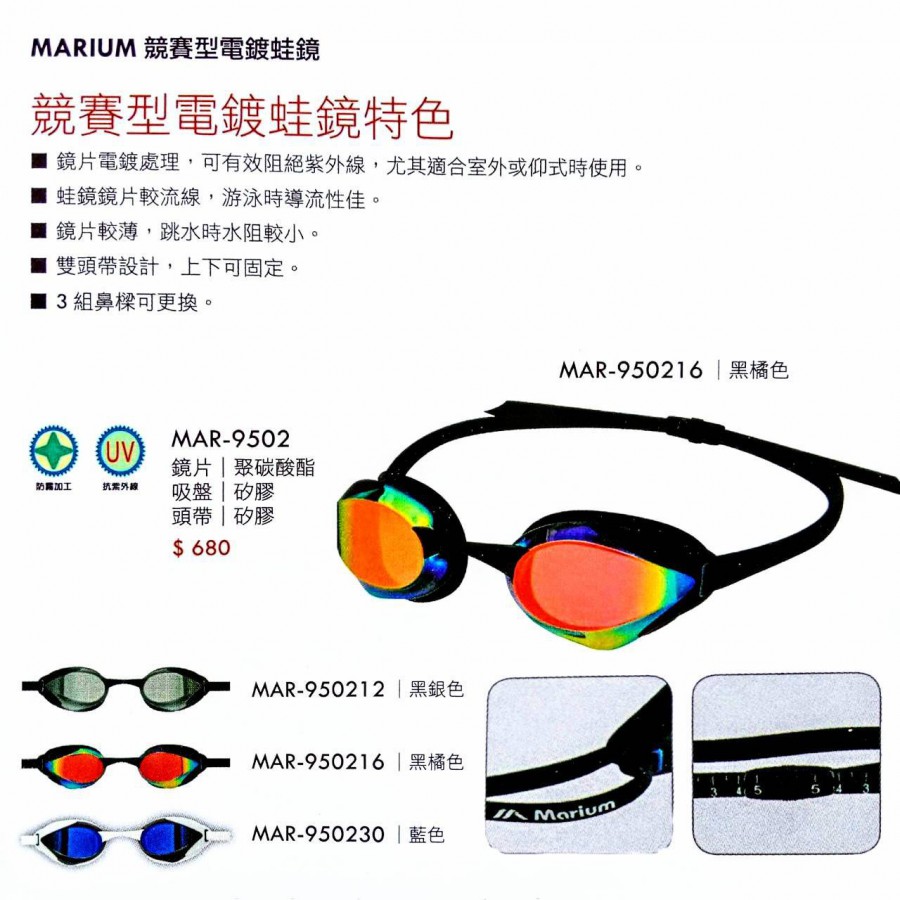 MARLUM競賽型電鍍蛙鏡